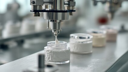Automated Cream Production Line: Filling Jars with Creamy Cosmetic Product Efficiently in Factory