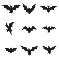 A set of black bat silhouettes with various wing shapes and body forms