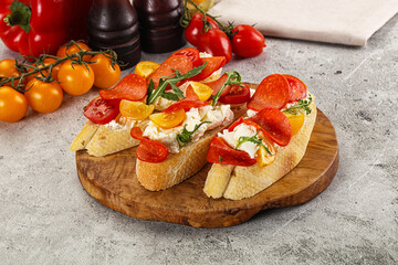 Bruschetta tapas with chorizo and tomato