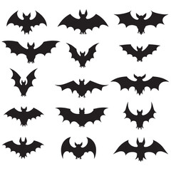 A set of black bat silhouettes with various wing shapes and body forms