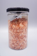 Container of Pink Himalayan Salt Crystals with Transparent Lid