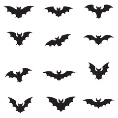 A set of black bat silhouettes with various wing shapes and body forms