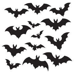 A set of black bat silhouettes with various wing shapes and body forms