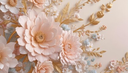 Soft pastel floral background, gilded details, background, luxury, graphics
