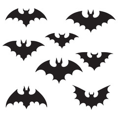 Naklejka premium A set of black bat silhouettes with various wing shapes and body forms