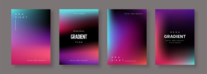 Set of abstract gradient backgrounds. Turquoise, purple, pink and black colors. Vector.