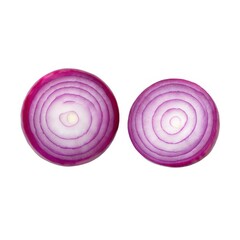 Two red onion slices isolated on white background