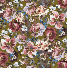 Botanical All Over Design with Soft Texture and Colors
