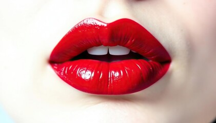 Obraz premium Close-up of vibrant red lips against pure white , detail, smooth, white