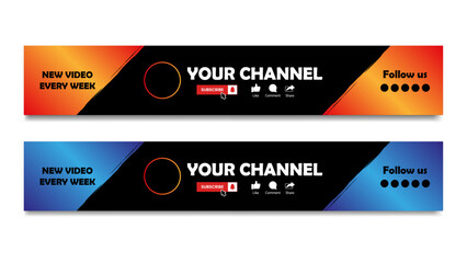 Modern YouTube Channel Banner Template with Subscribe Button like, comment and share button.