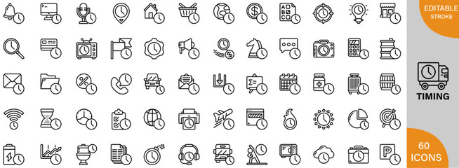 Timing, Time, O'clock icon pack | Detailed Outline | Editable Stoke 60 icon | Victor illustrator.