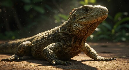 Fototapeta premium Lizard Staring in Jungle Setting on Sunny Day