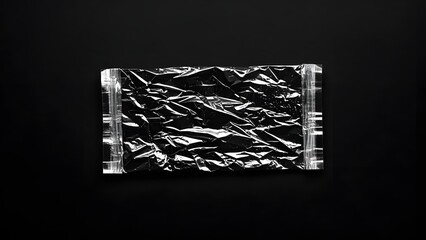 Fototapeta premium Wrinkled plastic wrap texture on a black background. Cellophane package wallpaper