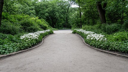Obraz premium Park Pathway lined with white flowers