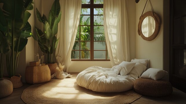 Natural birthing room setup with calming interior and clean linens
