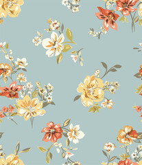 art scattered spring flowers pattern textile