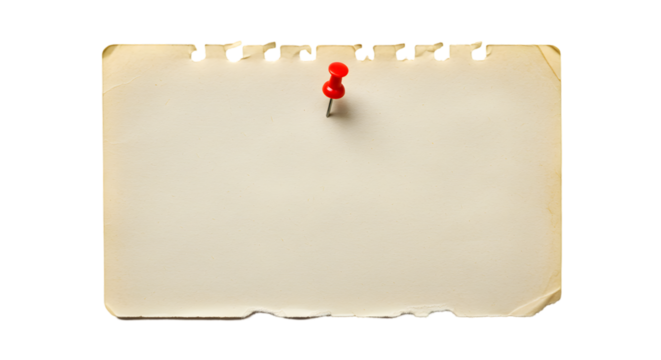 A sheet of paper pinned with a red pushpin against a black background in a studio setting view