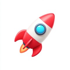Fototapeta premium Colorful Rocket Launching Into Space with a Bright Flame Propulsion , 3D rendering