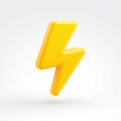 Bright Yellow Lightning Bolt Icon on Light Background , 3D rendering