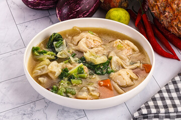 Chinese wonton soup with dumplings