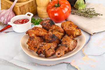 Grilled pork neck meat shashlik