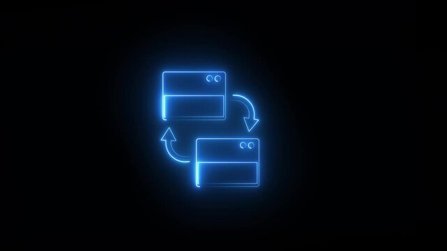 Glowing Neon Cross-Platform Icon Animation on Black Background, HD Motion Graphic Representing Multi-Device Connectivity and Compatibility