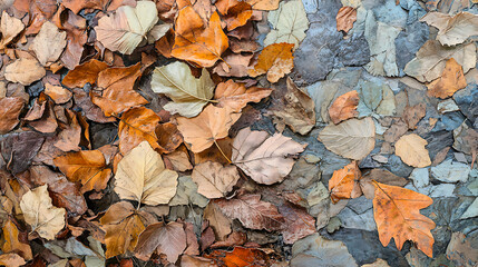 Obraz premium Autumn Leaves on Stone Ground - Fall Foliage Texture