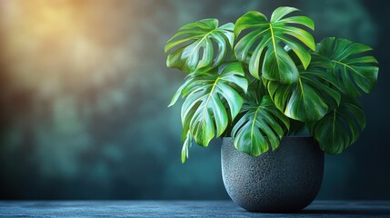 Obraz na płótnie Canvas Vibrant green monstera houseplant in pot