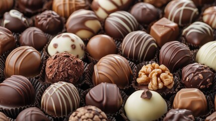 Gourmet Chocolate. Variety of Belgian Bonbons, Pralines, and Confectionery Sweets