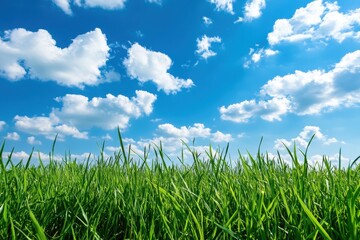 Obraz premium Grass And Sky. Green Grass Under The Blue Sky Landscape Scene