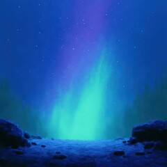 Naklejka premium Winter fantasy forest with ethereal aurora ribboning across the stars, quiet and still