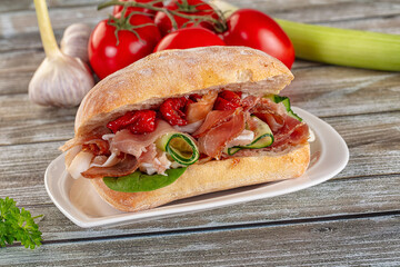 Ciabatta with cured parma and tomato