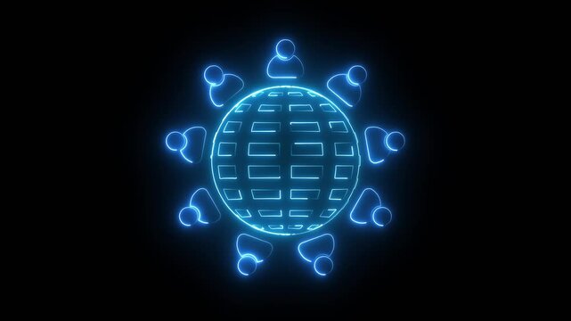 Glowing neon World cultural diversity icon isolated on black background. HD Video motion graphic animation