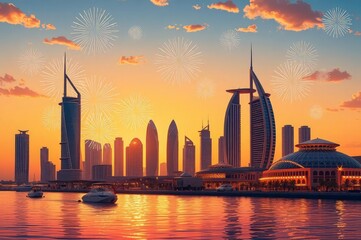 Obraz premium Bahrain Skyline Sunset Festival