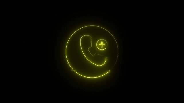 Glowing neon add contact icon isolated on black background. HD Video motion graphic animation