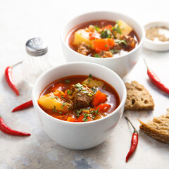Traditional goulash soup with beef