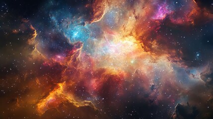 A vibrant nebula filled with swirling clouds of gas and dust illuminated by countless stars in deep space