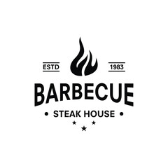 Barbeque logo design. grill food, fire, and spatula concept template Vector flat illustration