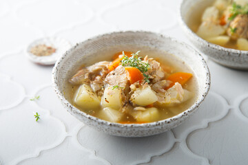Homemade fish soup with vegetables