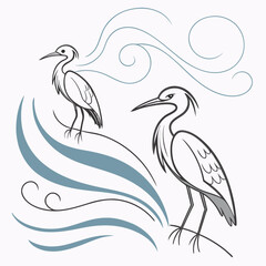 Elegant Herons And Coastal Design In Minimalist Style For Creative Projects
