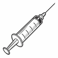 Monochrome Syringe Illustration Medical Injector In Black And White Detail