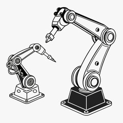 Two Industrial Robot Arms Line Art Illustration For Manufacturing And Automation