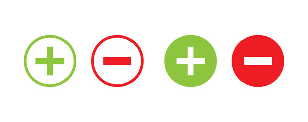 plus and minus icon set, positive and negative symbol set, colourful plus and minus math sign set, addition and subtraction sign set png and vector illustration on transparent background