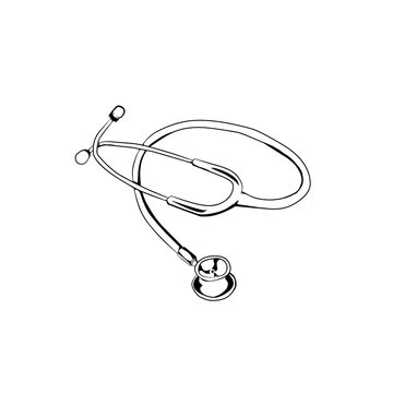 stethoscope hand drawn on white background