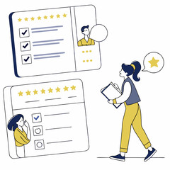 Woman Inspecting Customer Reviews And Feedback Business Vector Illustration