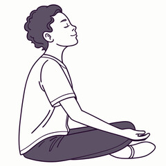 Woman Practicing Meditation Sitting In Lotus Position Cartoon Illustration Calmness