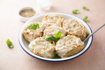 Homemade lazy dumplings with minced meat