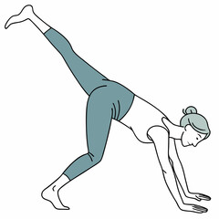 Woman Doing A Three Legged Downward Dog Yoga Pose Illustration