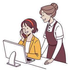 Woman Taking A Phone Call While Working With Colleague At Office