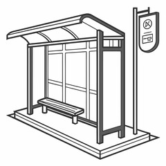 Minimalist Bus Stop Illustration Urban Transportation Concept Outline Style Design